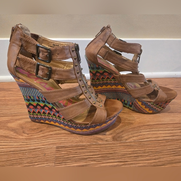 betsyville Shoes - Betsyville By Betsy Johnson Colorful Heel Wedge Sandals Zipper Detail
